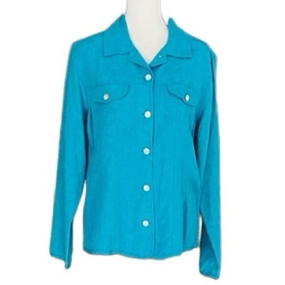 Chico’s button front shirt/ lightweight jacket, 90% silk10% nylon sz 1, M 8-10 - Picture 1 of 8